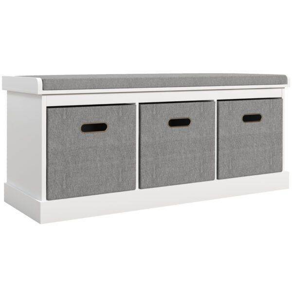 HOMCOM Three-Drawer Shoe Storage Bench, with Padded Top Seat – White HOMCOM Three-Drawer Shoe Storage Bench, with Padded Top Seat – White