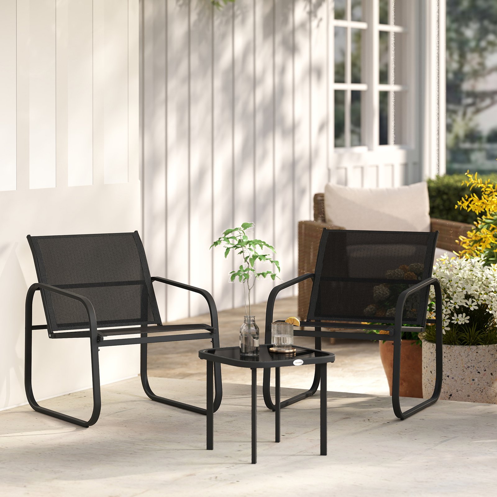 Outsunny Three-Piece Garden Seating Set - Black - Image 9