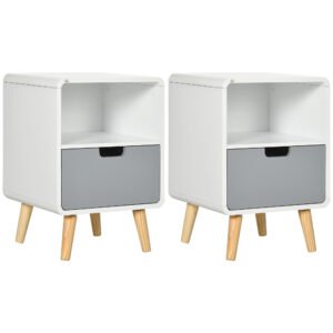 HOMCOM Wooden Bedside Table End Nightstand With Drawer Wood Lamp Desk Storage Unit Bedroom Scandinavian Nordic Style, Set of 2