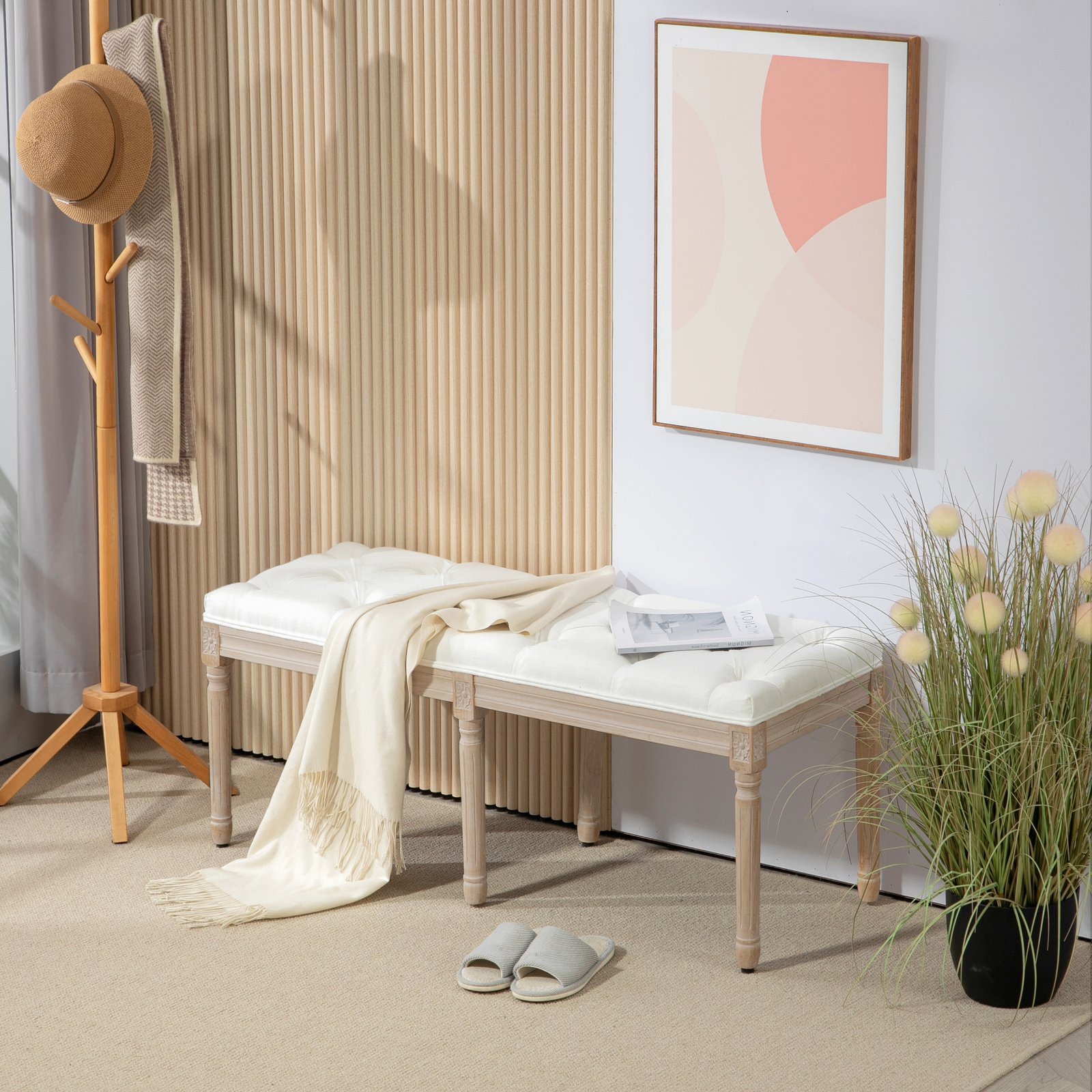 HOMCOM Vintage French Look Bed End Bench - Cream White - Image 2