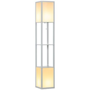 HOMCOM Modern Shelf Floor Lamp with Dual Ambient Light, Standing Lamp Living Room, Bedroom, 156cm, Grey