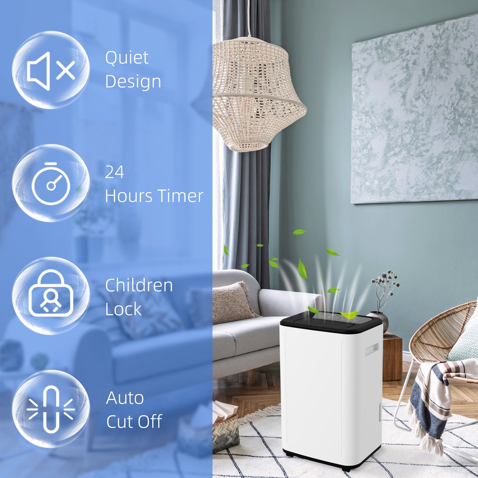 HOMCOM 6000mL Portable Dehumidifier with 24H Timer, 3 Dehumidifying Modes, 20L/Day, for Home Laundry Basement - Image 7