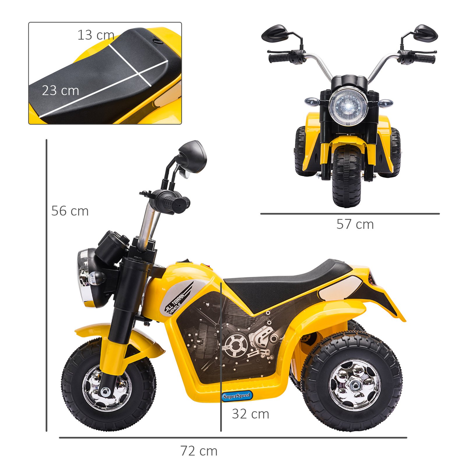 HOMCOM 6V Kids Electric Motorbike 3 Wheels Ride On Toy with Horn Headlights Realistic Sounds for Girl Boy 18 - 36 Months Yellow - Image 3