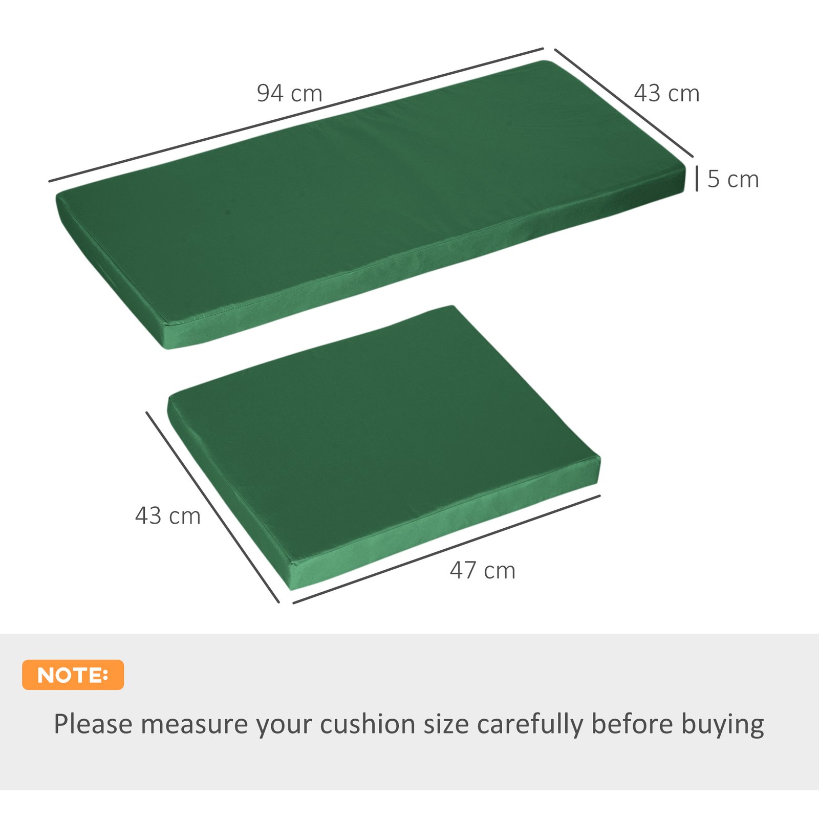 Outsunny Outdoor Seat Cushion Pads for Rattan Furniture, 3 PCs Garden Furniture Cushions, Green - Image 3