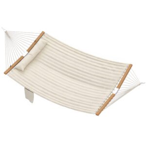 Outsunny Double Hammock 2 Person Swing Bed with Spreader Bars, Pillows, Pad, 200 x 140cm, Cream White