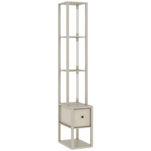 HOMCOM Floor Lamp with Shelves, LED Column Modern Standing Lamp with Fabric Drawer, Adjustable Brightness, Foot Switch for Living Room, Bedroom, Office, Oak