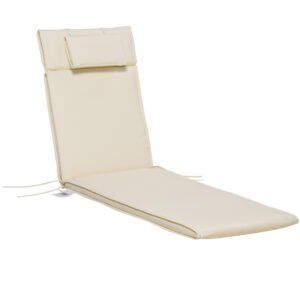 Outsunny Garden Sun Lounger Cushion Replacement Soft Sunbed Reclining Chair Relaxer Pad with Pillow, Cushion ONLY - Cream White