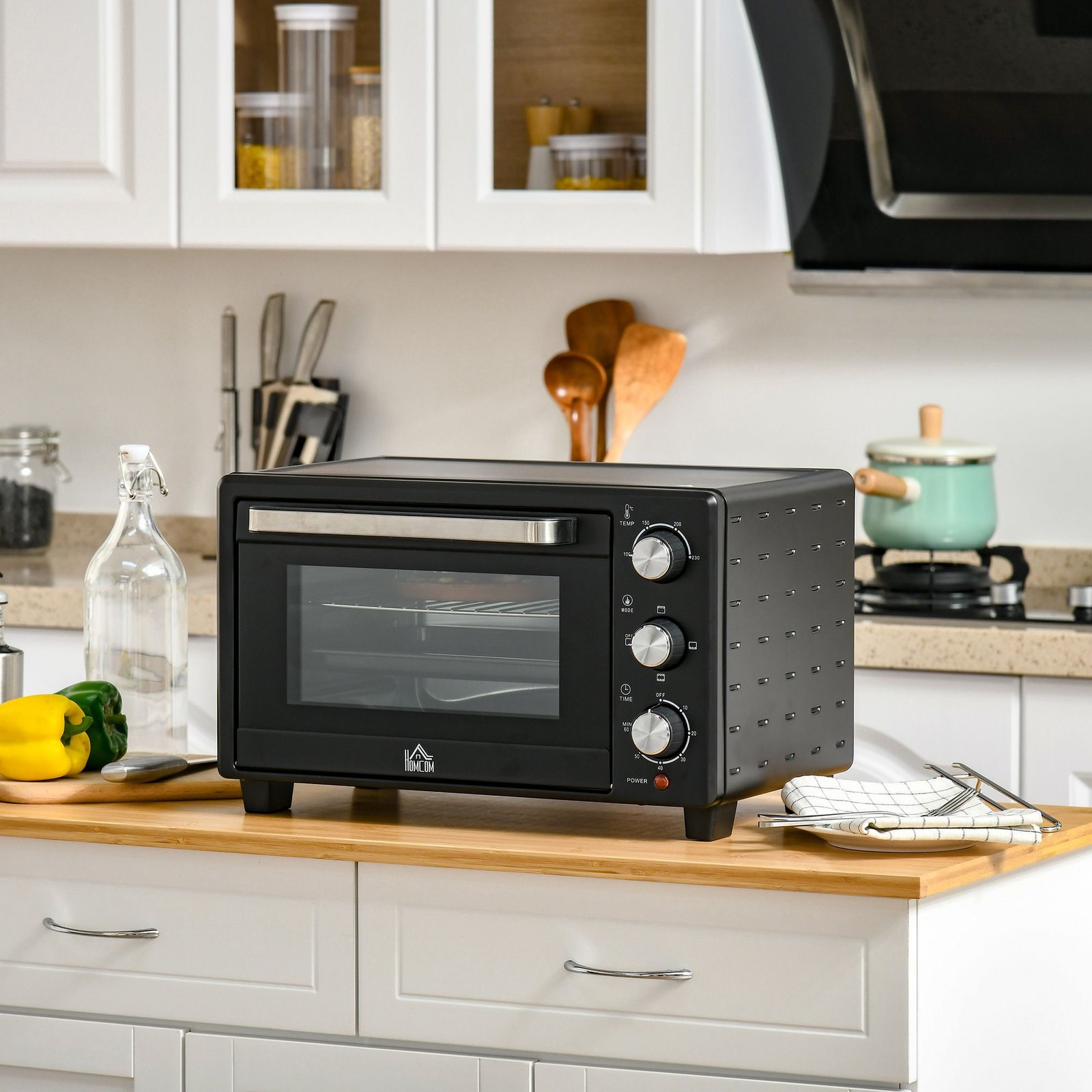 HOMCOM 21L Mini Countertop Oven, 100°C-230°C Adjustable Temp - Black - Image 2