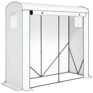 Outsunny Mini Greenhouse, Garden Tomato Growhouse with Roll-Up Door and 2 Mesh Windows, PE Cover, 200 x 75 x 188 cm, White