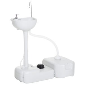 Outsunny Portable Camping Sink with Running Water and Wastewater Tank, Hand Wash Basin with Rolling Wheels, Foot Pump, Soap Dispenser for Outdoor Events, Gatherings, Picnic