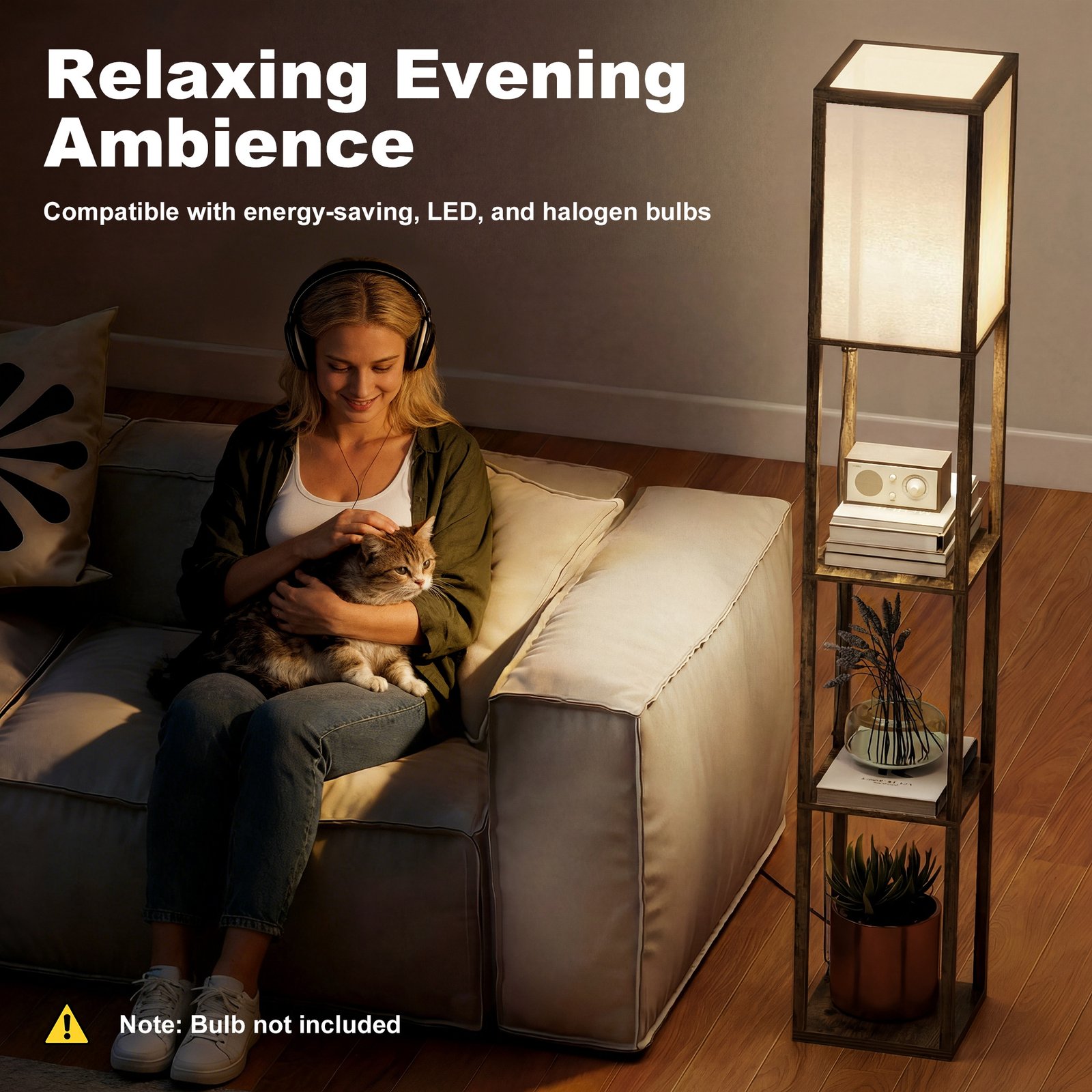 HOMCOM 3-Tier Floor Lamp with Shelves and Storage, Modern Corner Standing Lamp with Lampshade, Reading Light with Foot Switch for Living Room, Bedroom, Home Office, Bulb not Included, Brown - Image 6