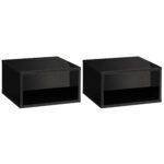 HOMCOM Floating Bedside Tables Set of 2, Wall Mounted Nightstand, High Gloss Black