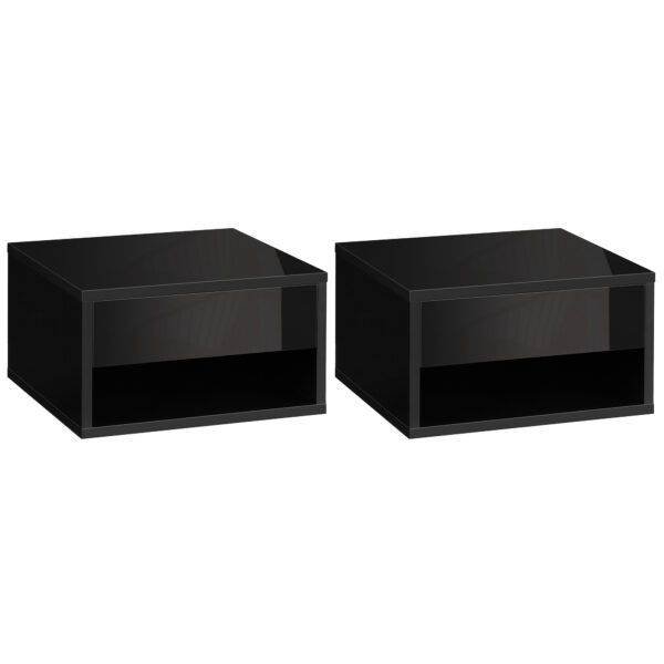 HOMCOM Floating Bedside Tables Set of 2, Wall Mounted Nightstand, High Gloss Black