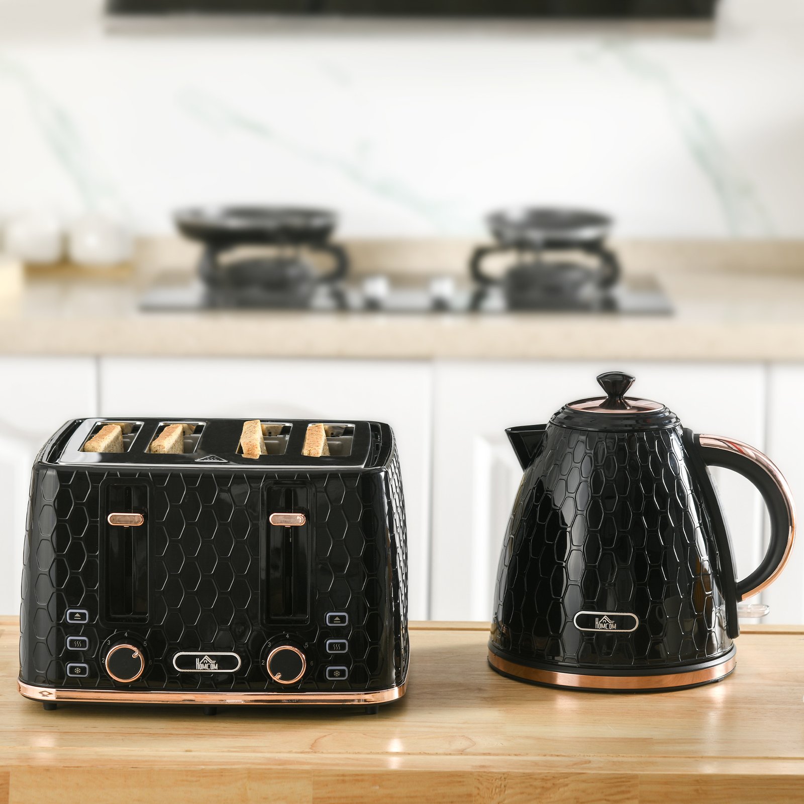 HOMCOM 1.7L 3000W Fast Boil Kettle & 4 Slice Toaster Set, Kettle and Toaster Set with 7 Browning Controls, Crumb Tray, Black - Image 2