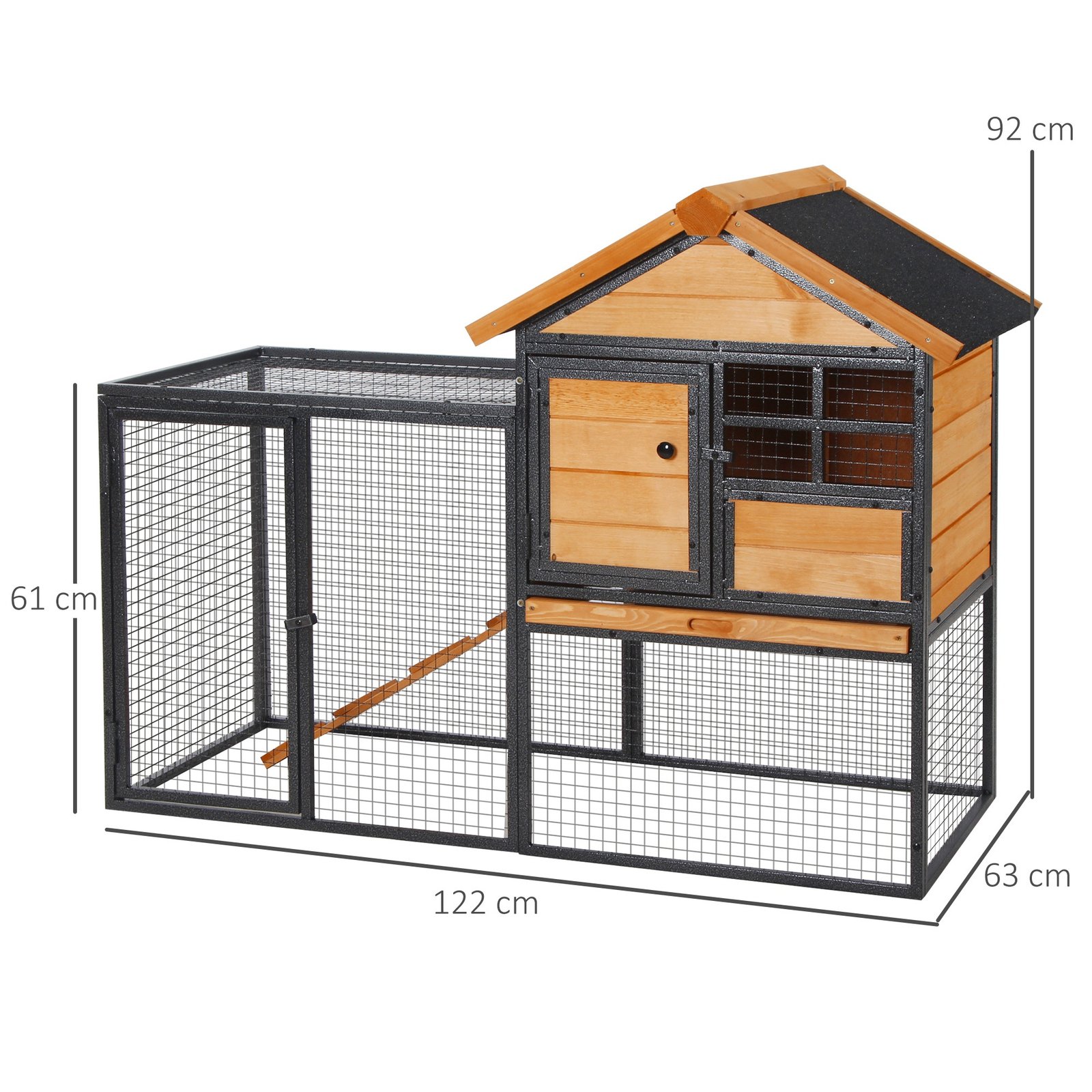 PawHut Wood-metal Guinea Pigs Hutches Elevated Pet Bunny House Rabbit Cage with Slide-Out Tray Outdoor - Image 3