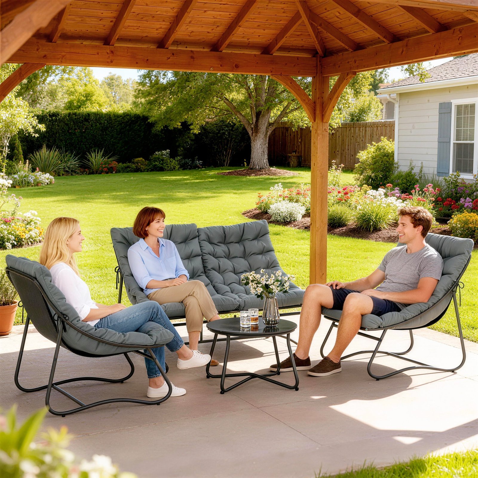 Outsunny Four-Piece Curved Seat Garden Sofa Set - Grey/Black - Image 2
