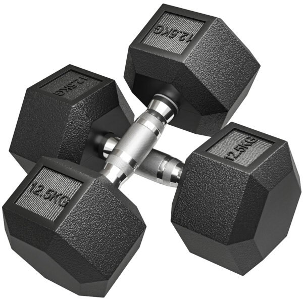 HOMCOM 2×12.5KG Rubber Hex Dumbbell Portable Hand Weights Dumbbell Home Gym