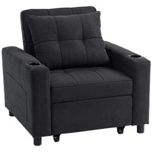 HOMCOM 3-in-1 Single Sofa Bed, Convertible Sleeper Chair Bed - Black