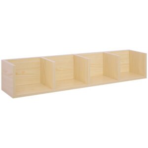 HOMCOM Wall Mount 84 CD / 56 DVD/Blu-ray/ Media Storage Rack 4 Cubes Wooden Shelf Organizer Unit Bookcase Display, Natural Wood Finish