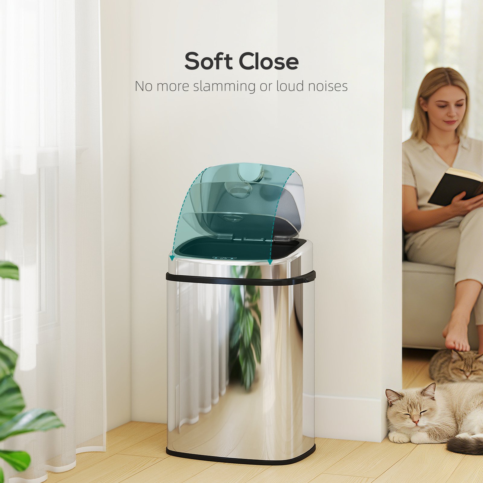 HOMCOM 50L Stainless Steel Sensor Bin - Silver Tone - Image 6
