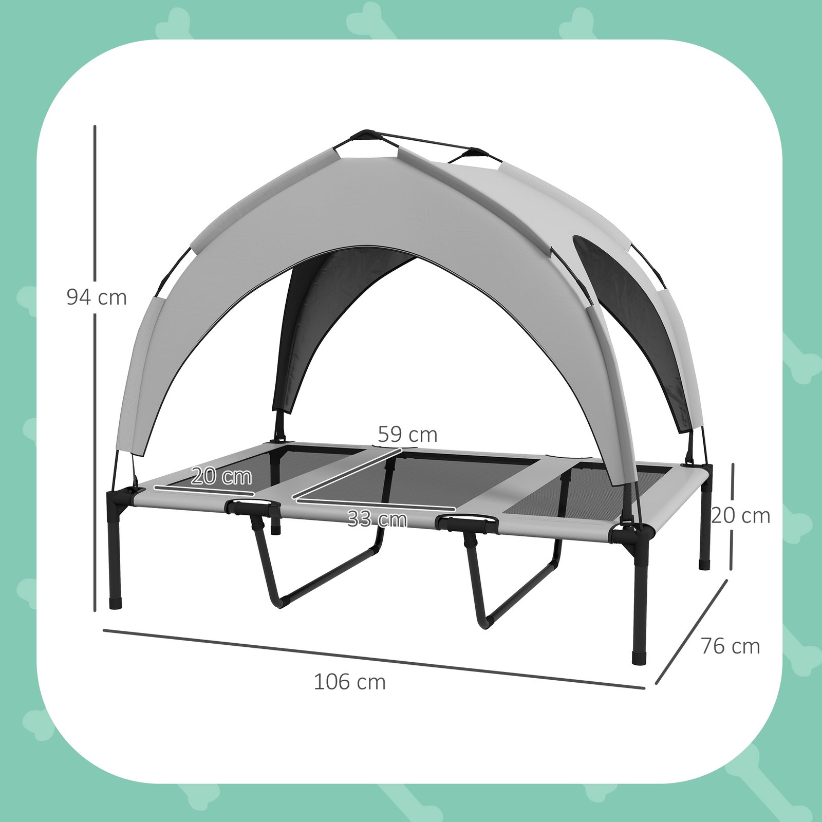PawHut Cooling Raised Pet Bed w/ Washable Breathable Mesh, for Large Dogs, 106 x 76 x 94cm - Light Grey - Image 3