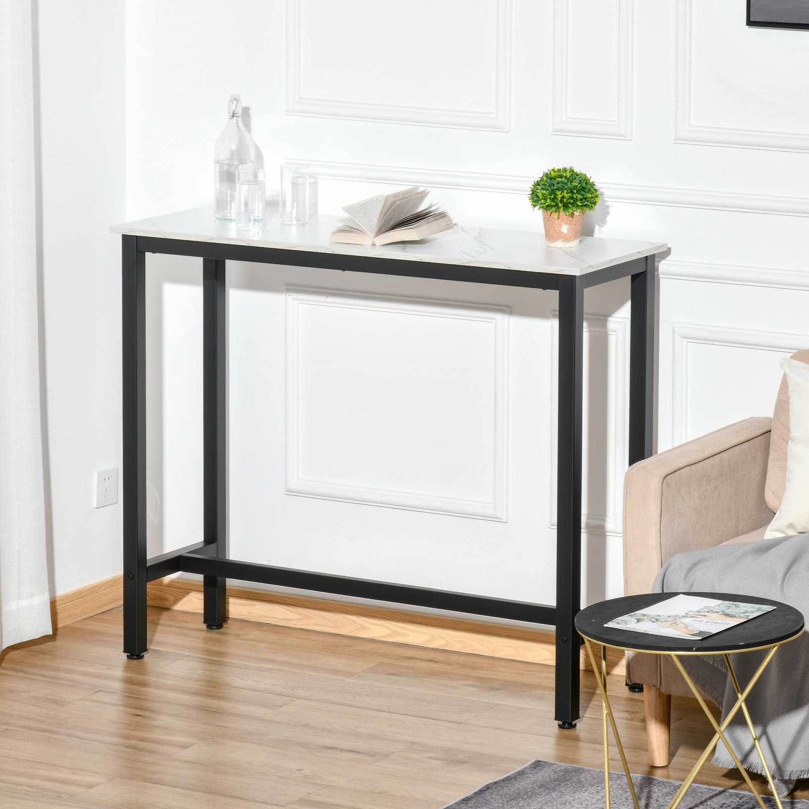HOMCOM Rectangular Bar Table, Wood Effect Coffee Table for Small Space, Breakfast Dining, Kitchen, Industrial, White & Black - Image 8