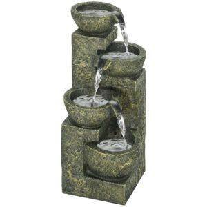Outsunny Garden Water Feature Waterfall Fountain with 4-Tier Stone Look Bowls, Adjustable Flow