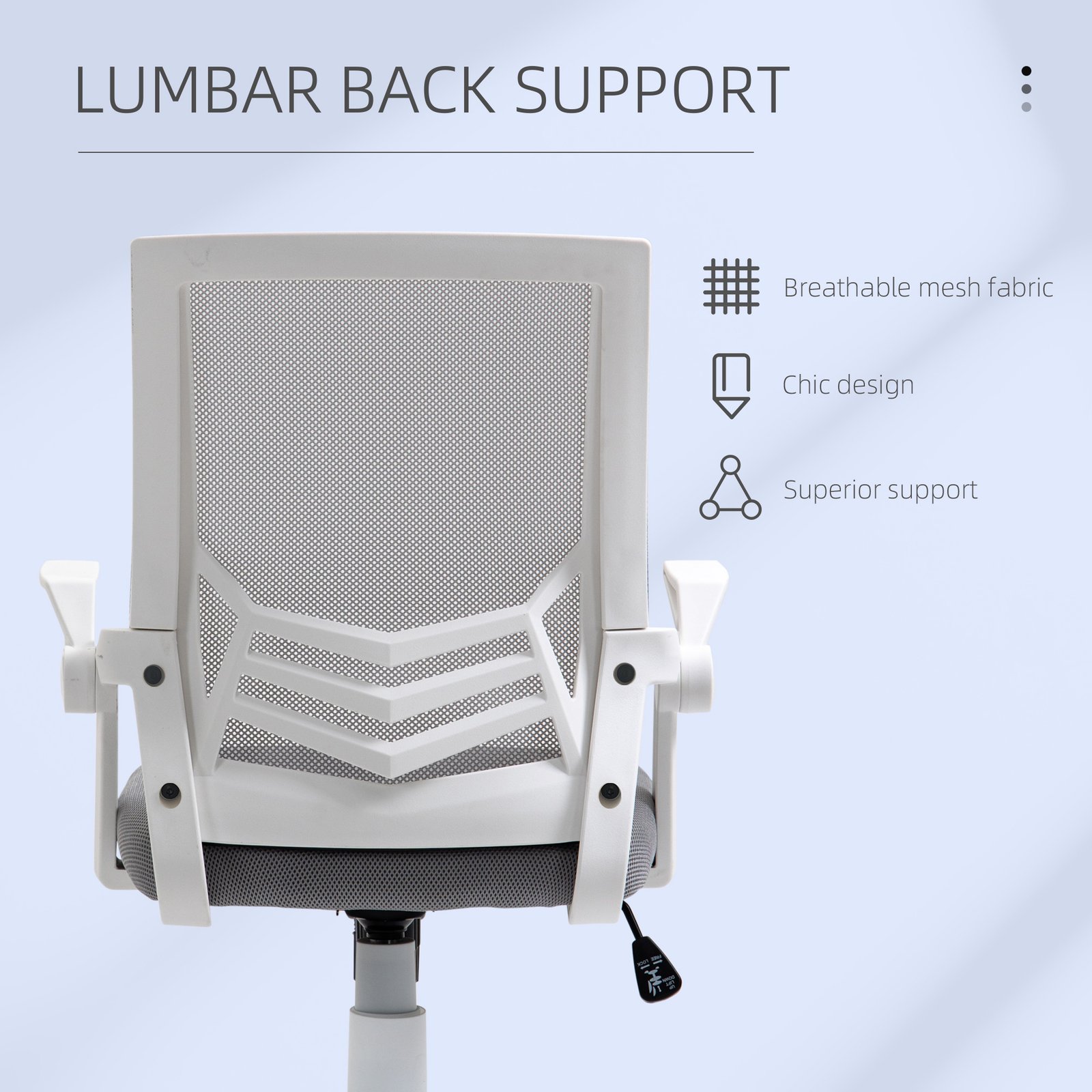 Vinsetto Office Chair with Flip-up Armrest, Mid Back Desk Chair with Mesh Back, Lumbar Support, Adjustable Height, Swivel Wheels for Home, Grey - Image 6