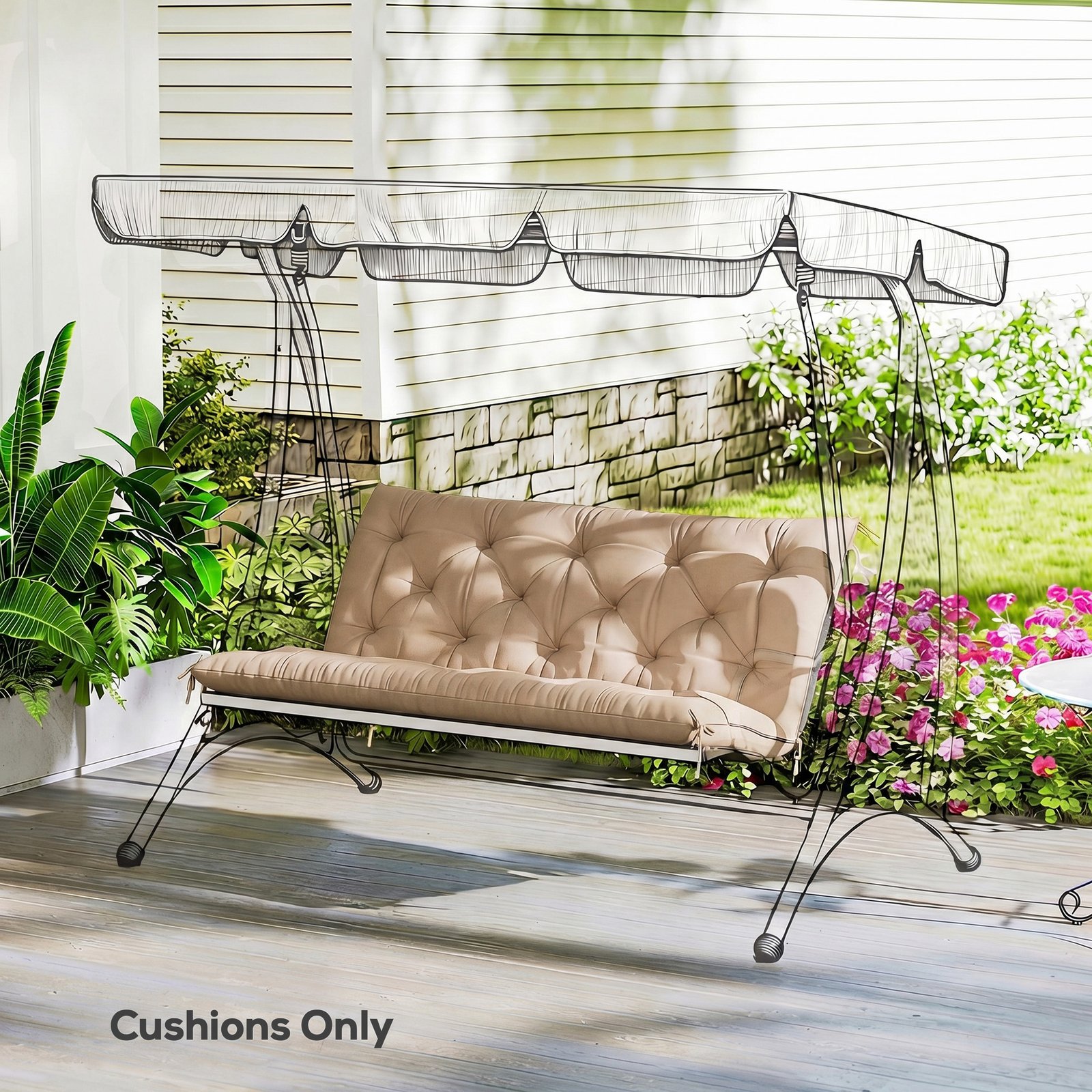 Outsunny Garden Bench Cushion, 2 Seater Swing Chair Cushion, Seat Pad with Ties for Indoor and Outdoor Use, 110 x 120 cm - Image 8