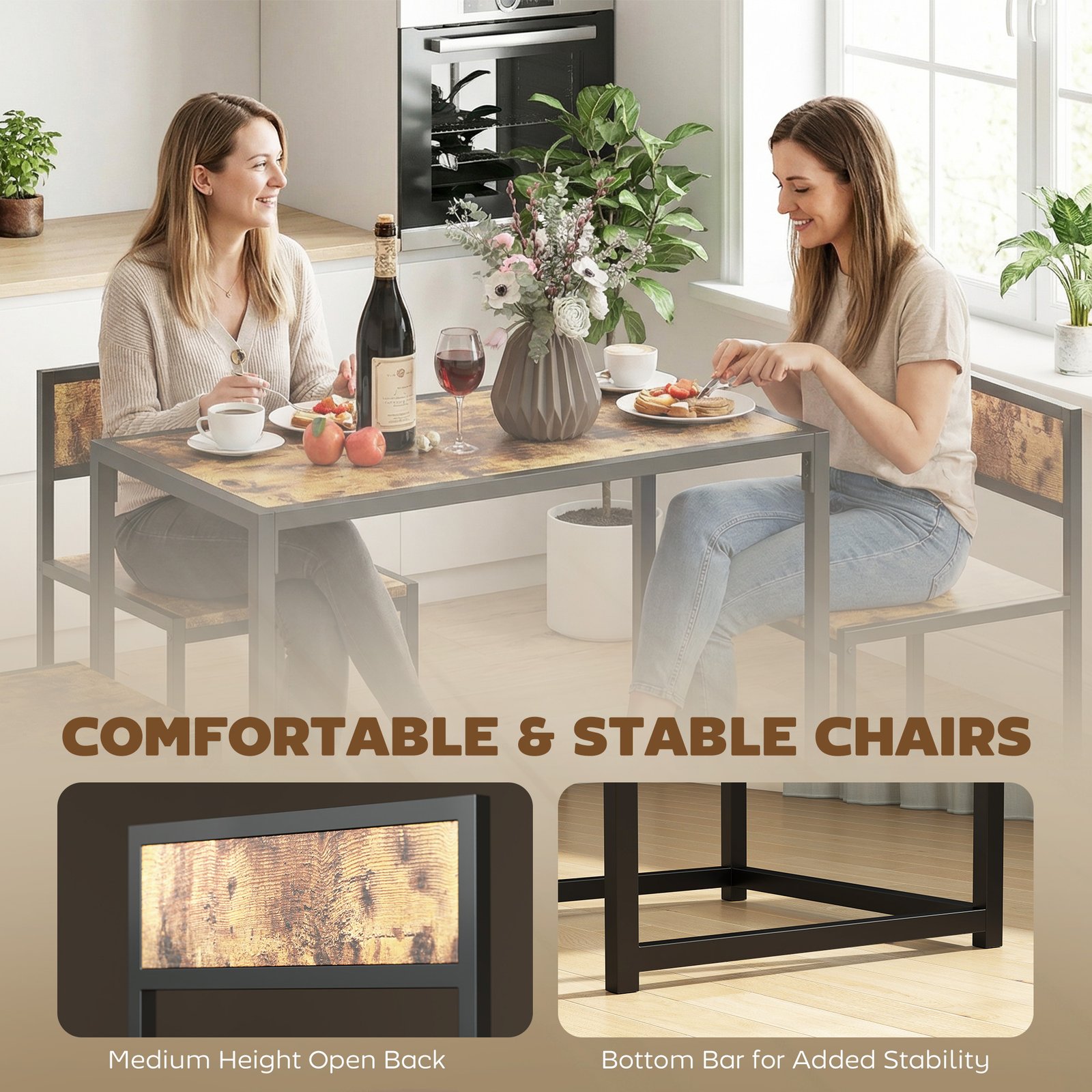 HOMCOM 3 Piece Table Stool Set - Rustic Brown - Image 6