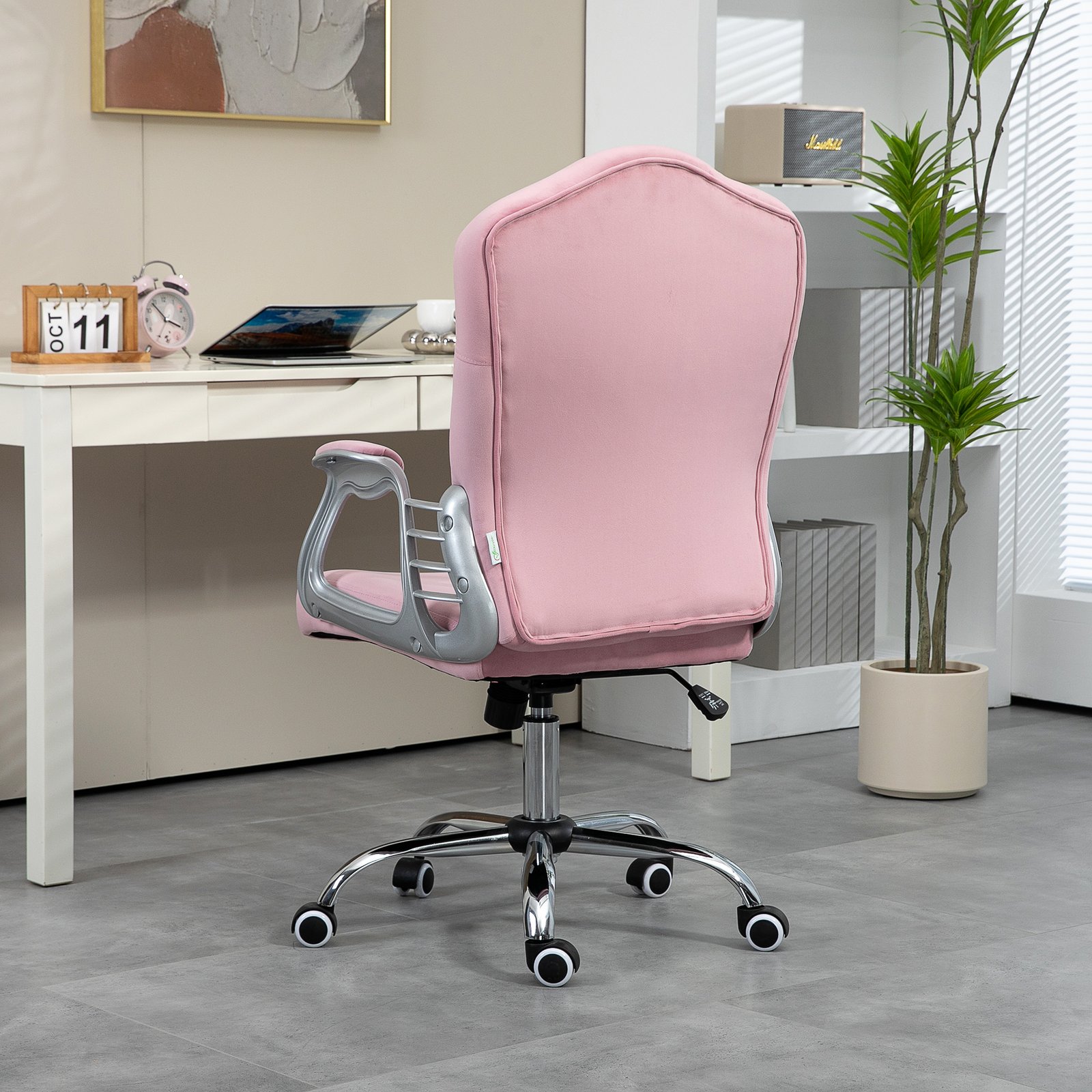 Vinsetto Velvet-Feel Work Chair, with Diamante Back - Pink - Image 8