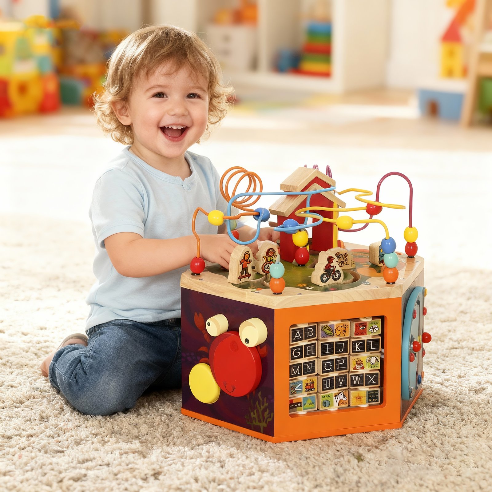 AIYAPLAY 8 in 1 Wooden Activity Cube with Bead Maze, Shape Sorter, for Kids Boys Girls 18+ Months - Image 2