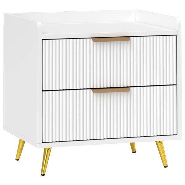 HOMCOM Elegant Two-Drawer Bedside Table – White HOMCOM Elegant Two-Drawer Bedside Table – White