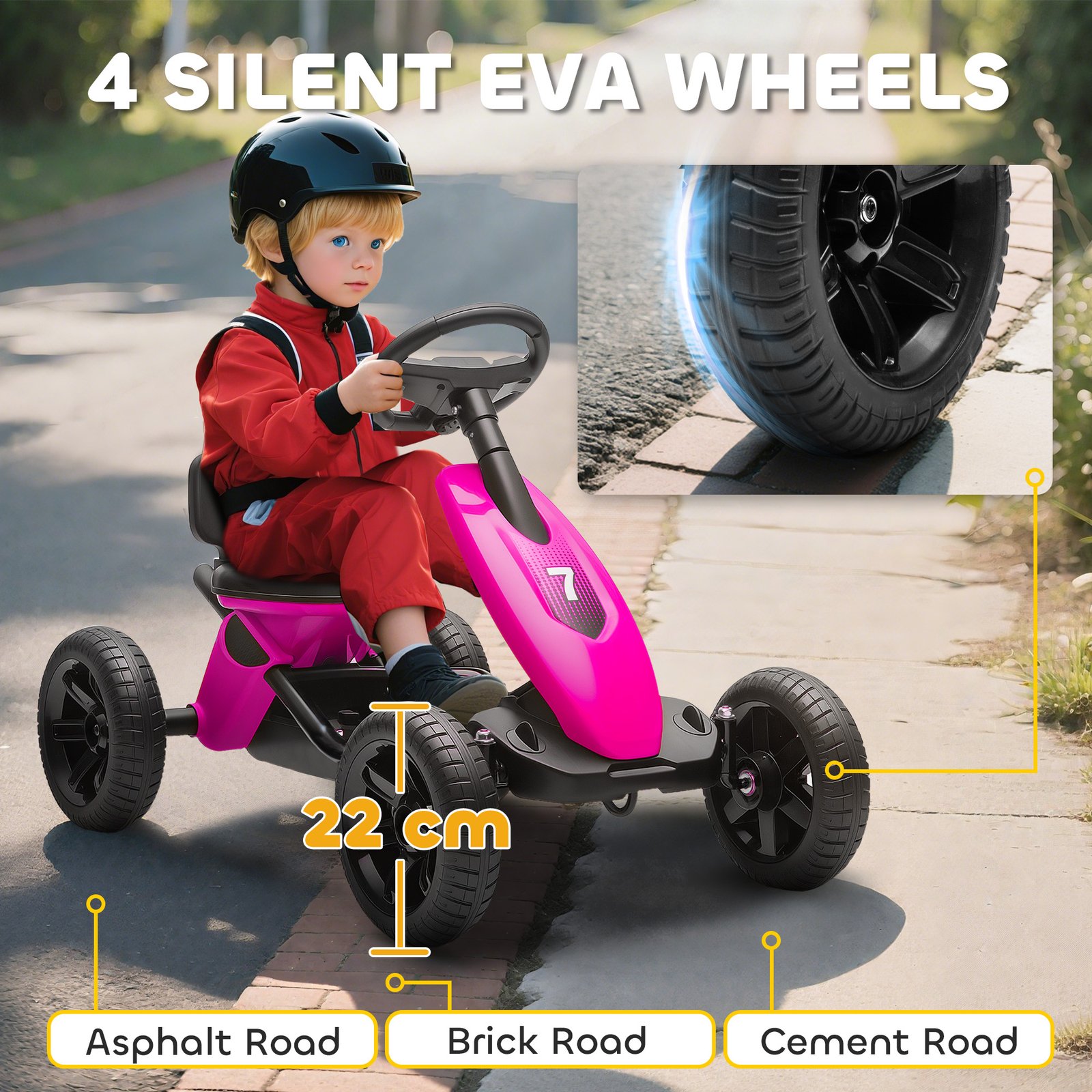 AIYAPLAY Pedal Go Kart for Kids 2-5 Years, with Silent EVA Wheels, Metal Frame, Pink - Image 5