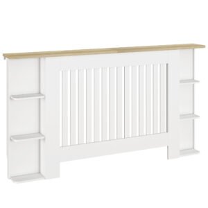 HOMCOM Radiator Cover with Open Storage Shelves, Vertical Slatted Cabinet Shelf Heater Cover for Living Room, Hallway, Large, White