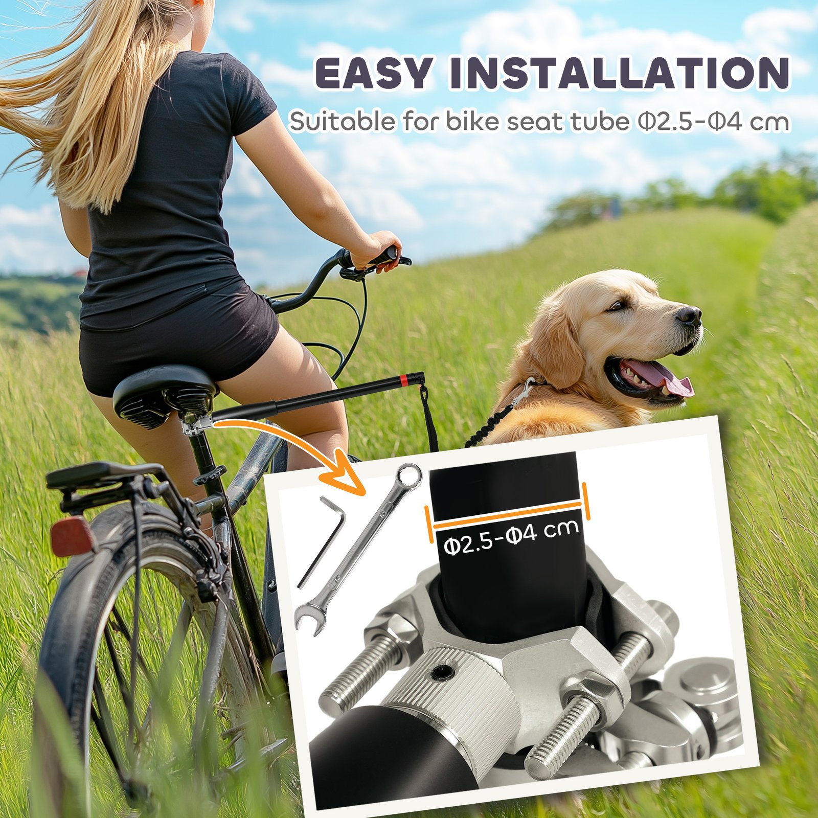 PawHut Dog Lead for Bicycle, Dog Leash for Cycling, Training, Jogging, Black - Image 4
