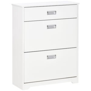 HOMCOM Shoe Cabinet, Slim Shoe Storage Cabinet with Drawer, 2 Flip-up Doors and Adjustable Shelf, Narrow Shoe Cupboard for 16 Pairs of Shoes for Entryway, Hallway, White