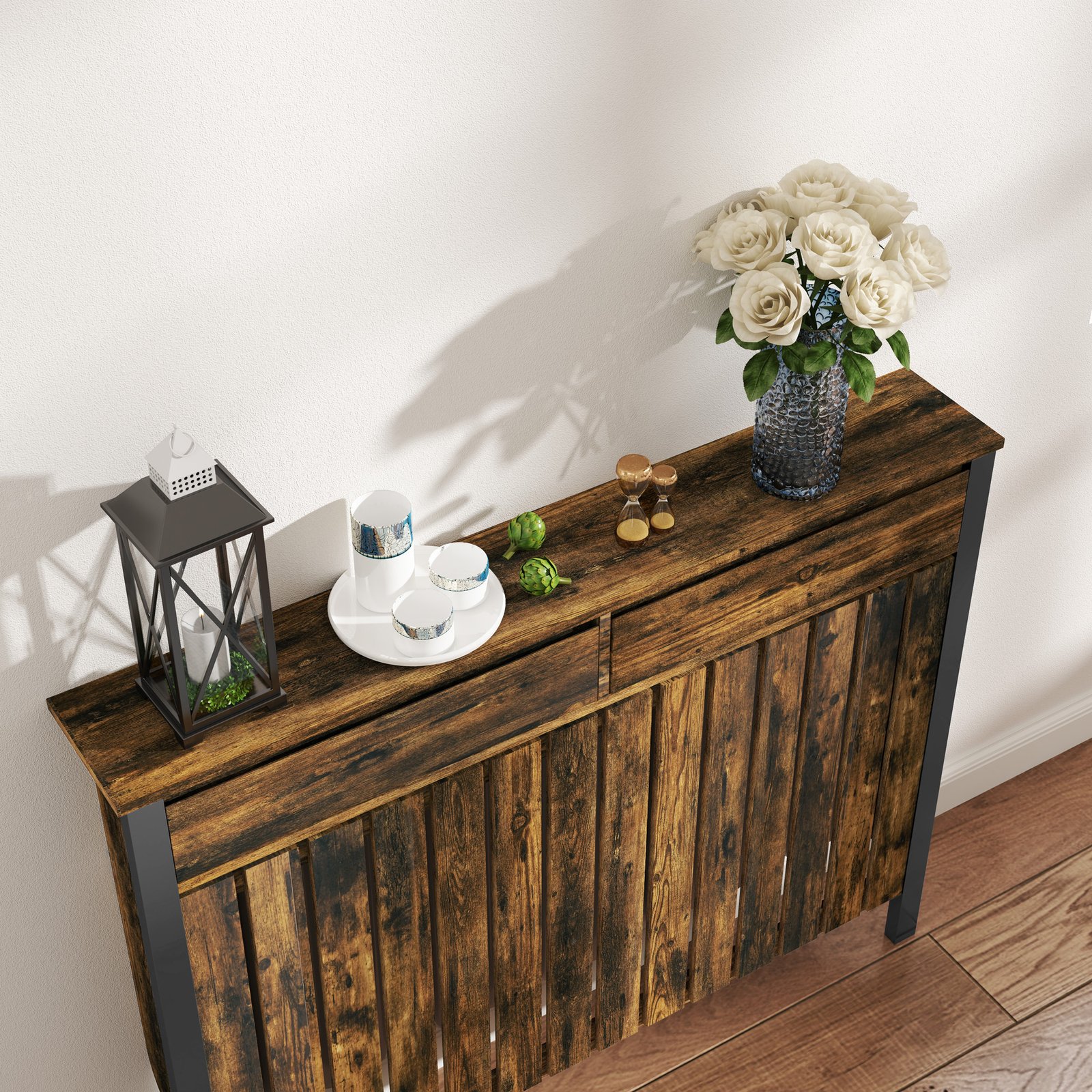 HOMCOM 93 x 119cm Rustic-Look Radiator Cover - Brown/Black - Image 9