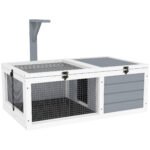 PawHut Wooden Tortoise Enclosure, Tortoise House w/ Lamp Holder, for Outdoor, Indoor, Light Grey