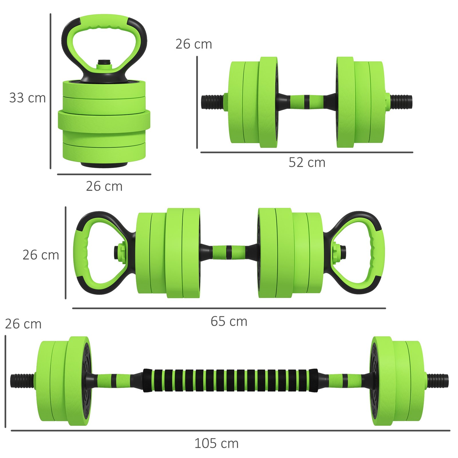 SPORTNOW 40kg 4-In-One Adjustable Weight Dumbbells Set, Barbell, Kettlebell, Push Up Stand - Green - Image 3