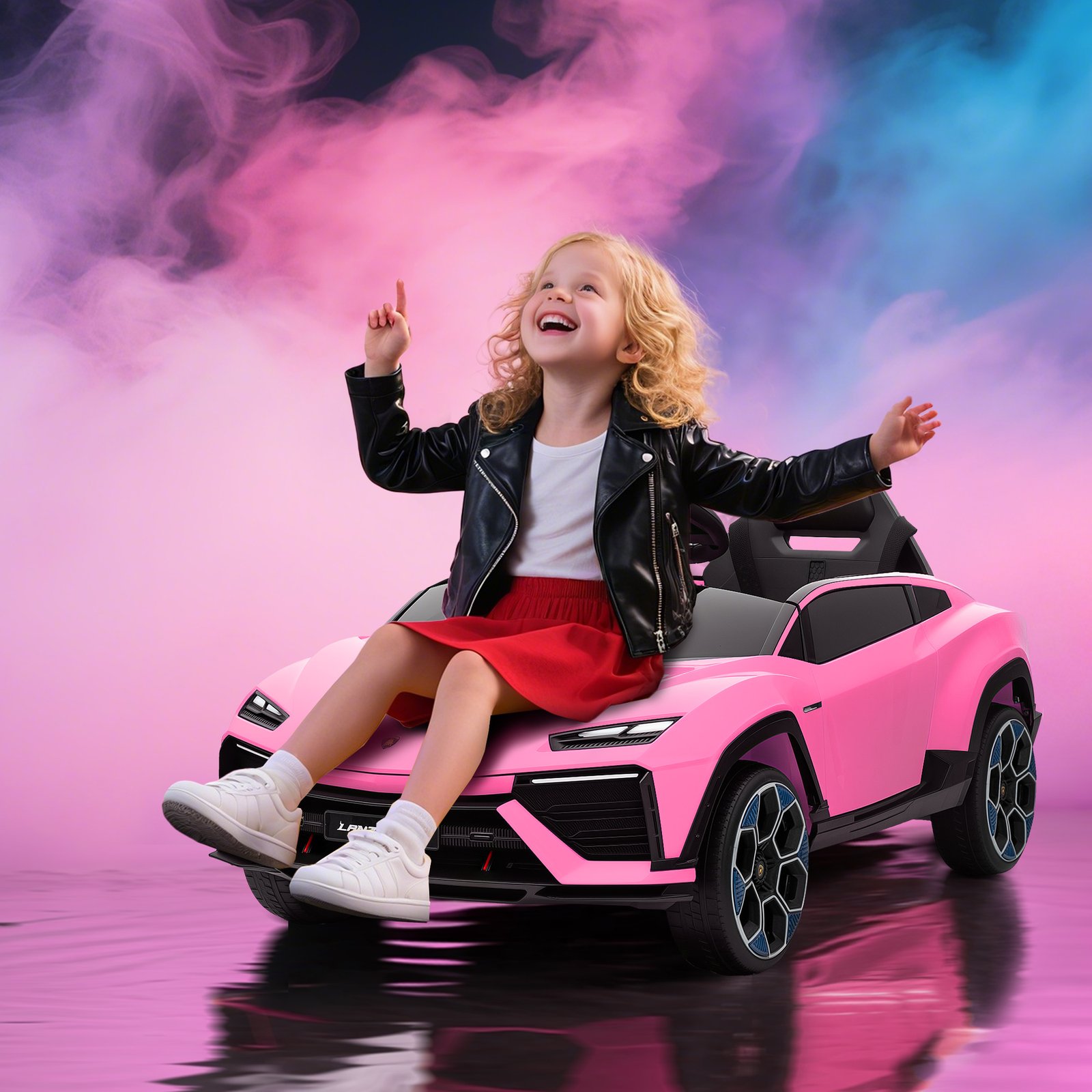 AIYAPLAY 12V Licensed Lamborghini Electric Cars for Kids, Ride On Car with Remote Control for 3-6 Years Old, Pink - Image 2