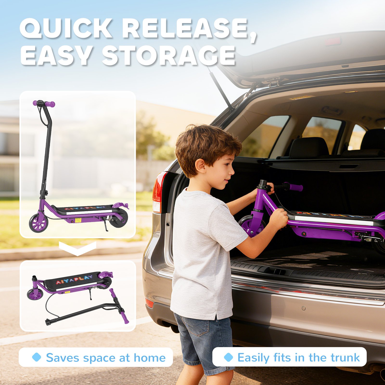 AIYAPLAY Electric Scooter for Kids Aged 6-14 Years, with Colourful Lights, Purple - Image 6