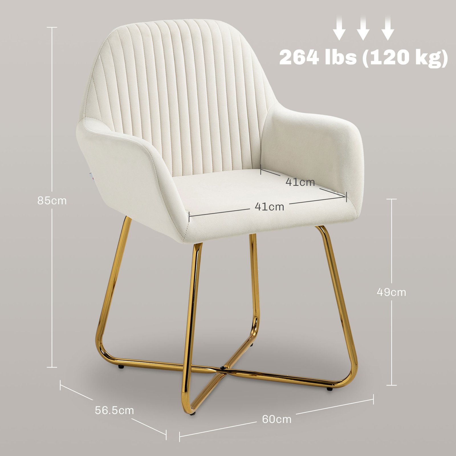 HOMCOM Modern Arm Chair Upholstered Accent Chair with Metal Base for Living Room Cream White - Image 3