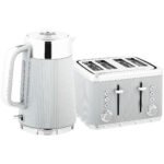 HOMCOM Electric Stainless Steel Kettle and Toaster Set, 3000W 1.7L UK Strix Thermostat Fast Boil Kettle w/ Limescale Filter, Cool Touch Body, 4 Slice Toaster with 7 Browning Levels, Taupe