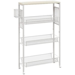 HOMCOM 3-Tier Kitchen Cart with 3 Steel Wire Baskets - White
