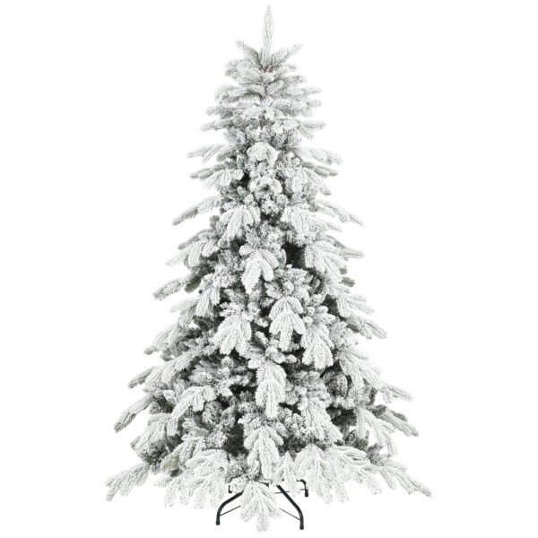 HOMCOM 6ft Super Flocked Christmas Tree – Green/White