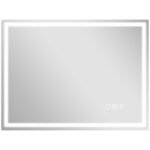 HOMCOM 60 x 80 cm Anti-Fog LED Bathroom Mirror, with Bluetooth and Clock – Silver Tone
