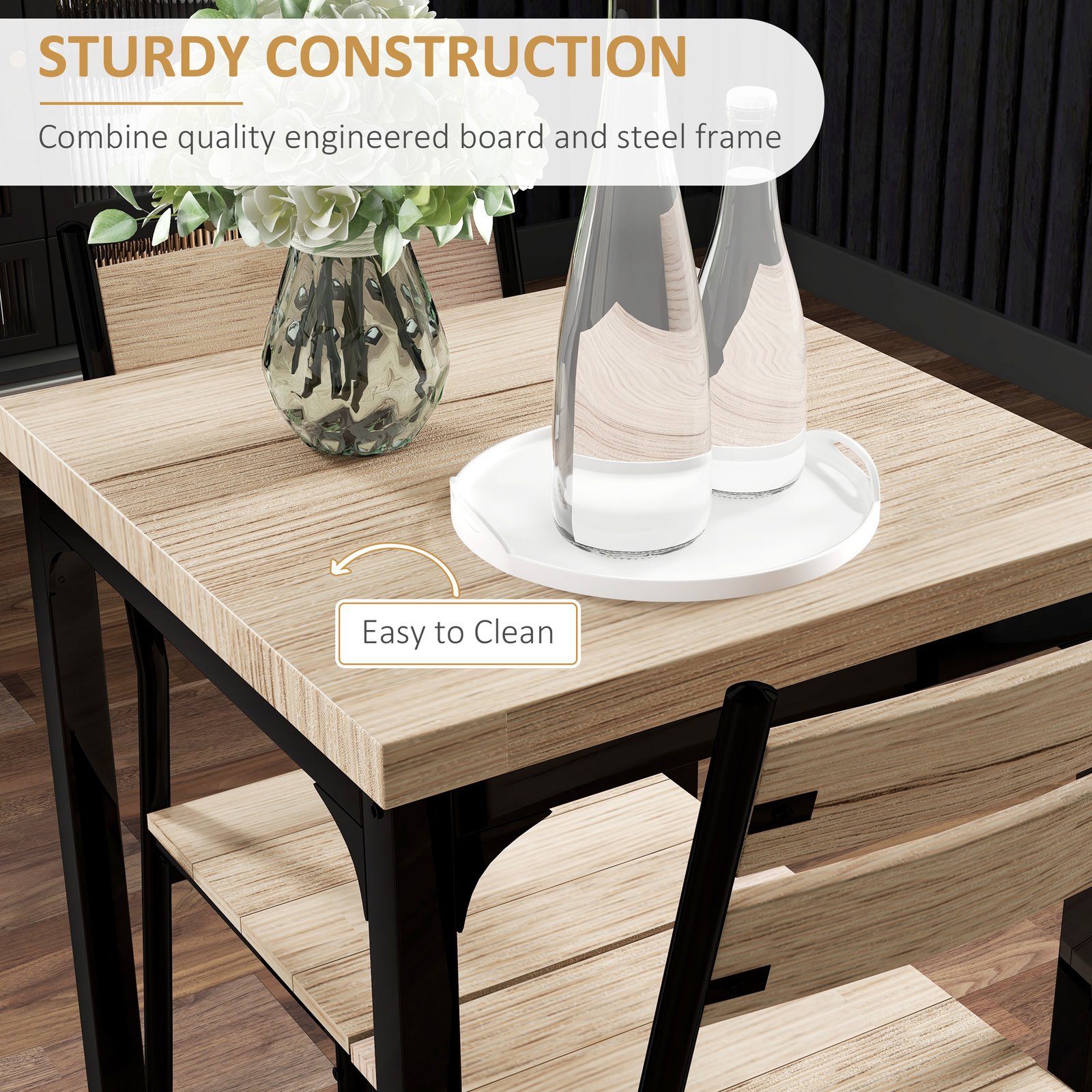 HOMCOM Three-Piece Minimal and Compact Dining Set, Light Wood Grain - Image 5