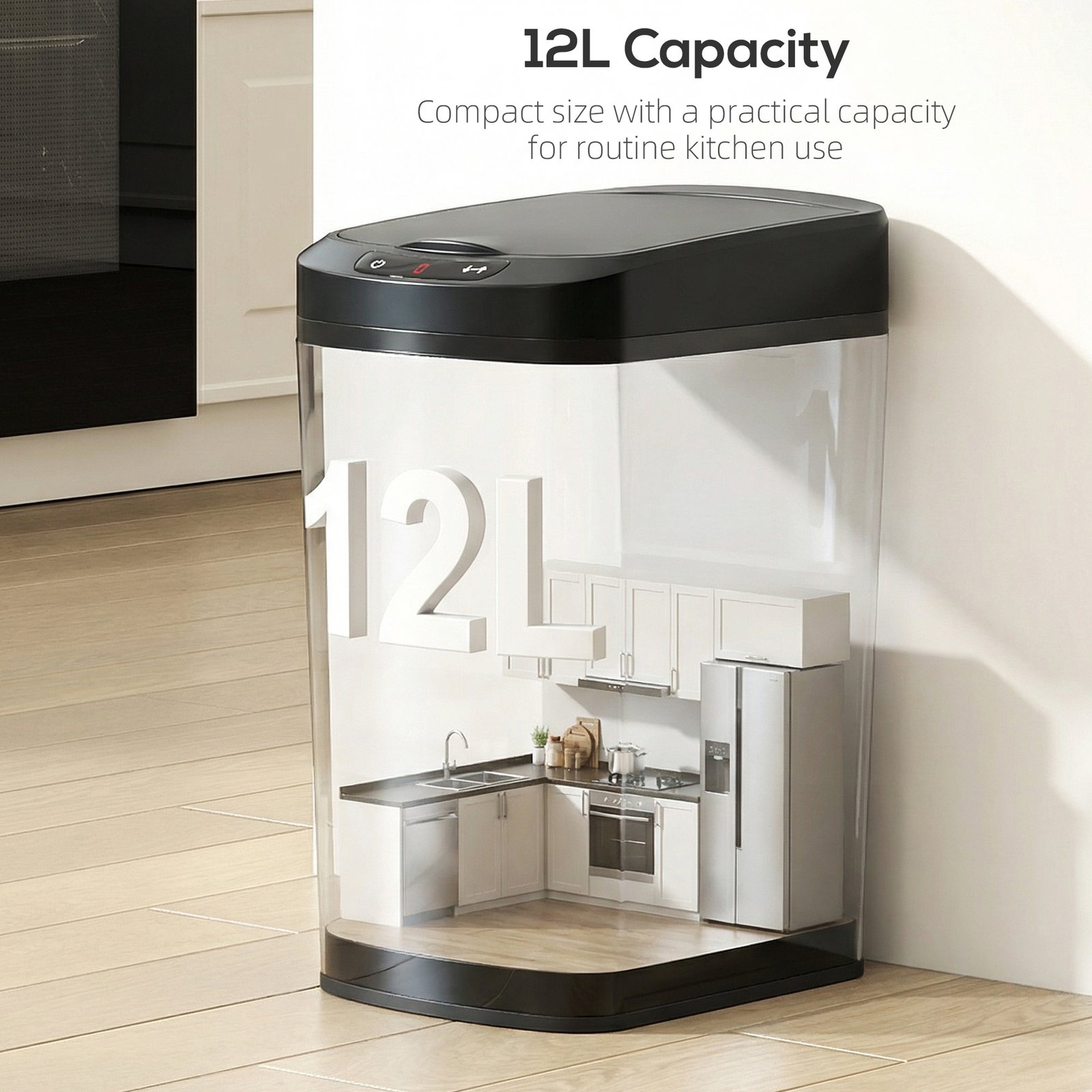 HOMCOM 12L Sensor Bin, Automatic Touchless Motion Sensor Kitchen Bin with Fingerprint Resistant Stainless Steel, Black - Image 5