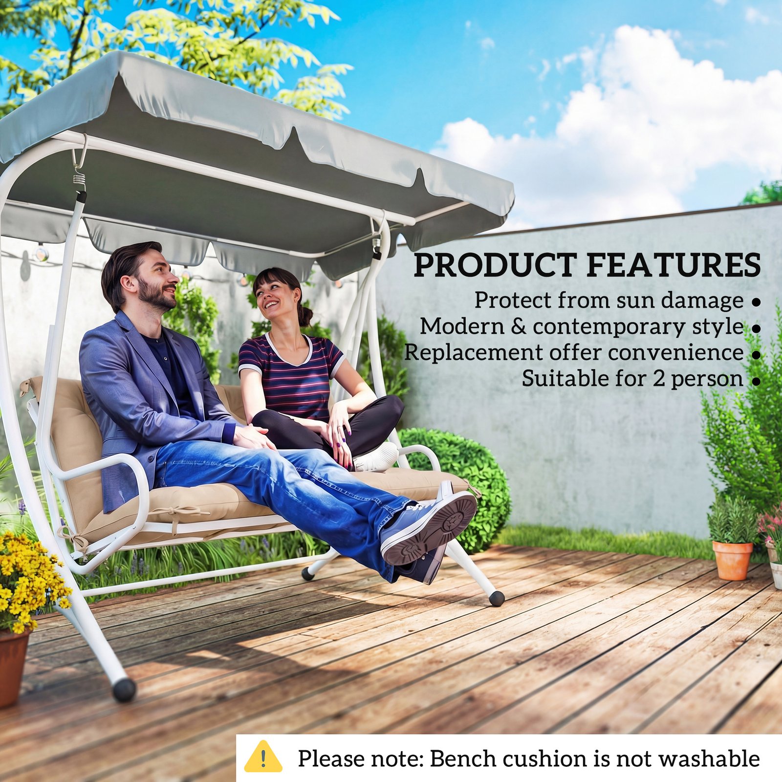 Outsunny Garden Bench Cushion, 2 Seater Swing Chair Cushion, Seat Pad with Ties for Indoor and Outdoor Use, 110 x 120 cm - Image 5